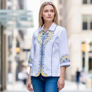 🌻*RARE* Bob Mackie Wearable Art Bohemian Embroidered Laser Jacket Blazer Size M